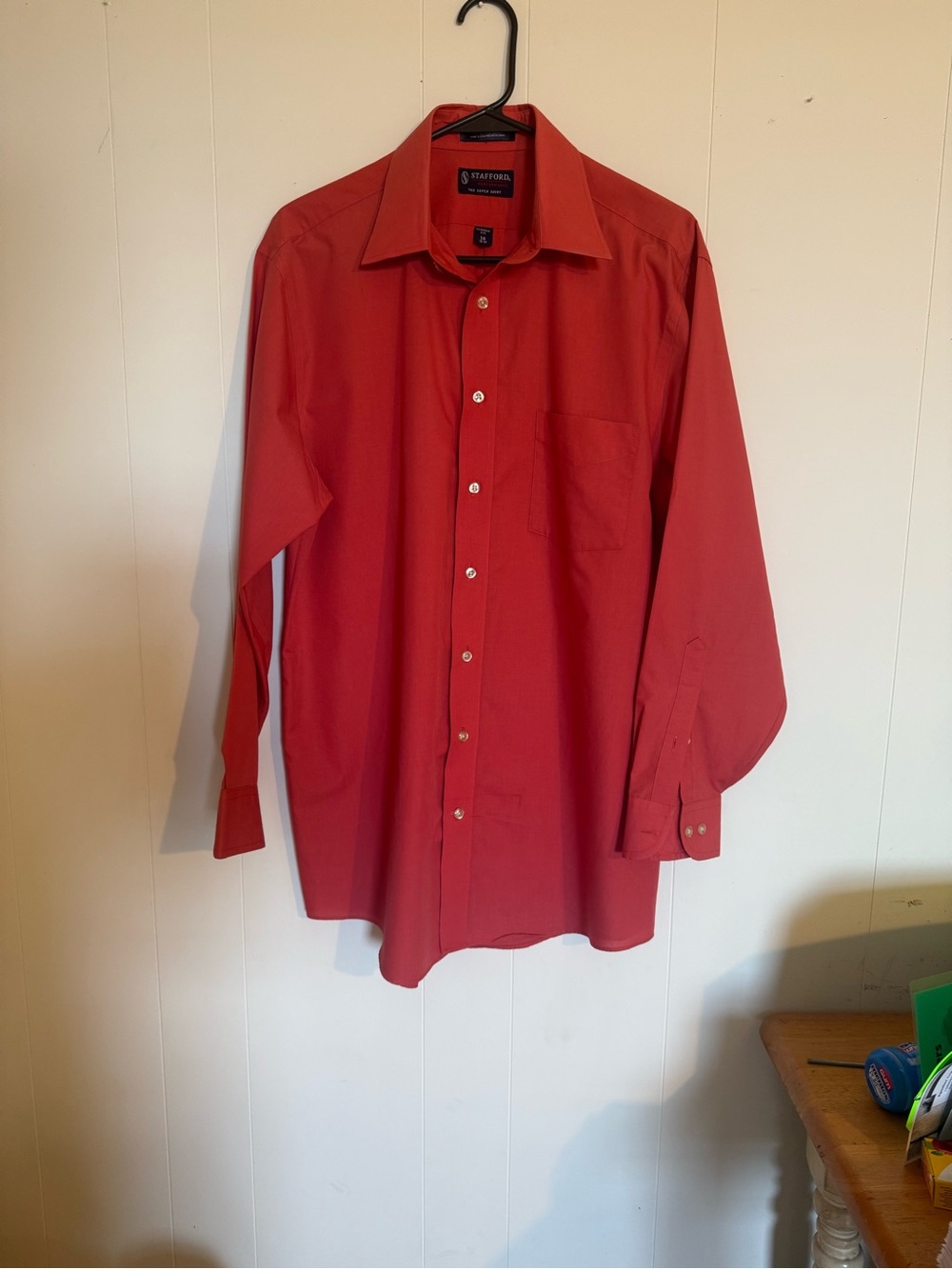Stafford Men's Cherry Red Long-Sleeve Dress Shirt